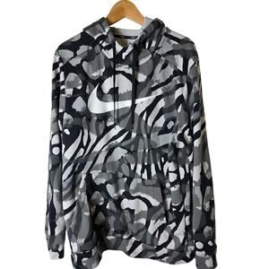 NIKE Gray Camo Active Sporty High Neck Heavy Pullover Hoodie SZ L